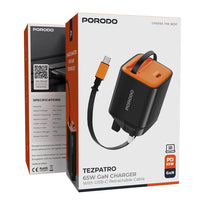 Porodo Tezpatro 65W GaN Charger with USB-C Retractable Cable