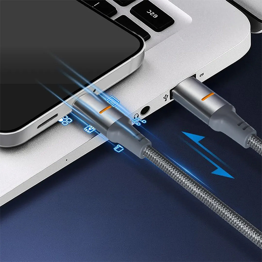 A Photo Of Porodo USB-C to Lightning LED Light Cable – 1.2m Braided, PD 30W Fast Charging & Data Transfer
