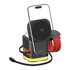 A Photo Of Porodo Xpert 5-In-1 Retractable Wireless Charger with LED Light - Black