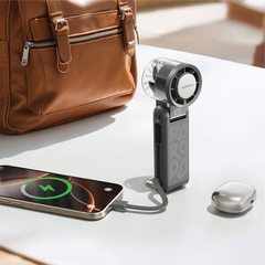A Photo Of Porodo Lifestyle Chillo Volt - Foldable Handheld Fan with Semiconductor Cooling & Power Bank Function