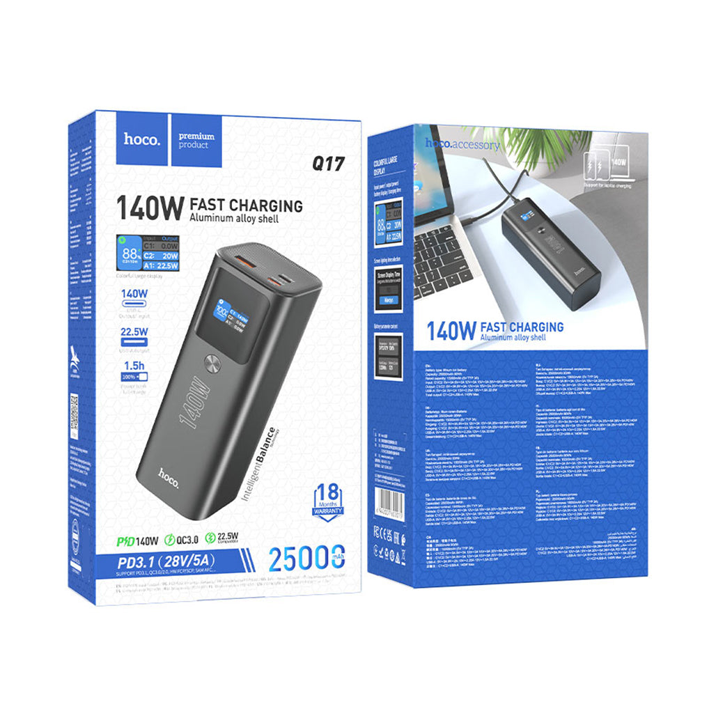 A Photo Of Hoco Q17 PD140W Fast Charging Power Bank – 25000mAh Capacity with 140W Output, Aluminum Alloy Design