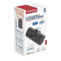 Promate PowerUp-C - 5000mAh 20W USB-C Power Bank with Built-In USB-C Connector