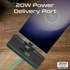 A Photo Of Promate PowerUp-C - 5000mAh 20W USB-C Power Bank with Built-In USB-C Connector
