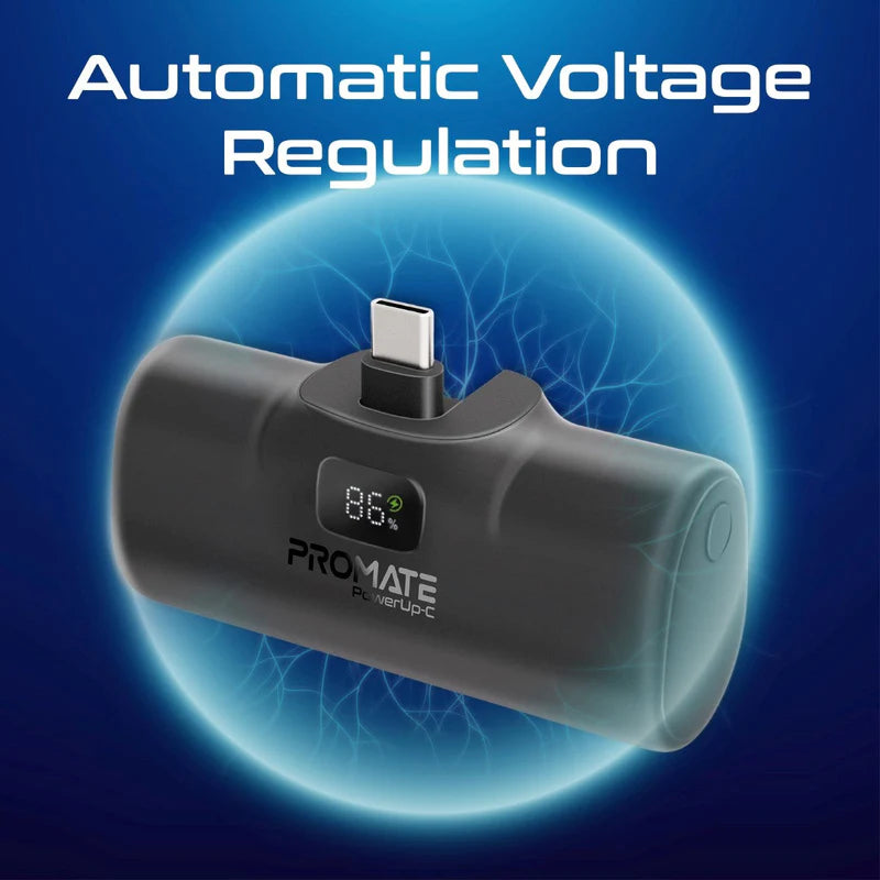 A Photo Of Promate PowerUp-C - 5000mAh 20W USB-C Power Bank with Built-In USB-C Connector