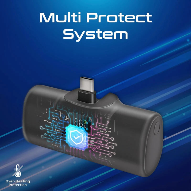 A Photo Of Promate PowerUp-C - 5000mAh 20W USB-C Power Bank with Built-In USB-C Connector
