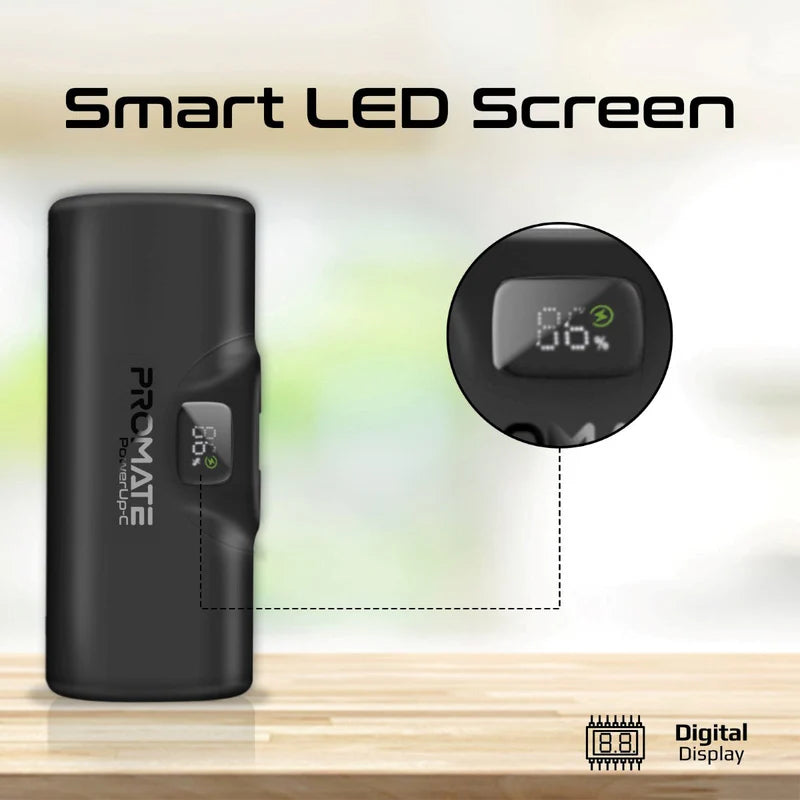 A Photo Of Promate PowerUp-C - 5000mAh 20W USB-C Power Bank with Built-In USB-C Connector