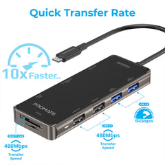 A Photo Of Promate PrimeHub-Go | 9-in-1 Multiport USB-C Hub with 100W Power Delivery, 4K HDMI, Ethernet, and More