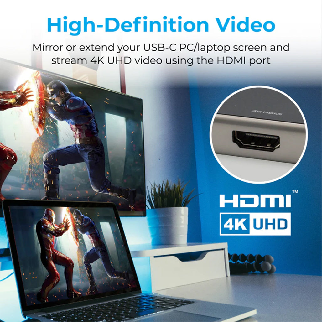 A Photo Of Promate PrimeHub-Go | 9-in-1 Multiport USB-C Hub with 100W Power Delivery, 4K HDMI, Ethernet, and More