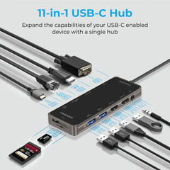 A Photo Of Promate PrimeHub-Pro Ultra-Fast Multiport USB-C Hub with 100W Power Delivery, 4K HDMI, VGA, Ethernet, USB Ports, SD/TF Card Reader