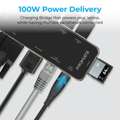 A Photo Of Promate PrimeHub-Pro Ultra-Fast Multiport USB-C Hub with 100W Power Delivery, 4K HDMI, VGA, Ethernet, USB Ports, SD/TF Card Reader