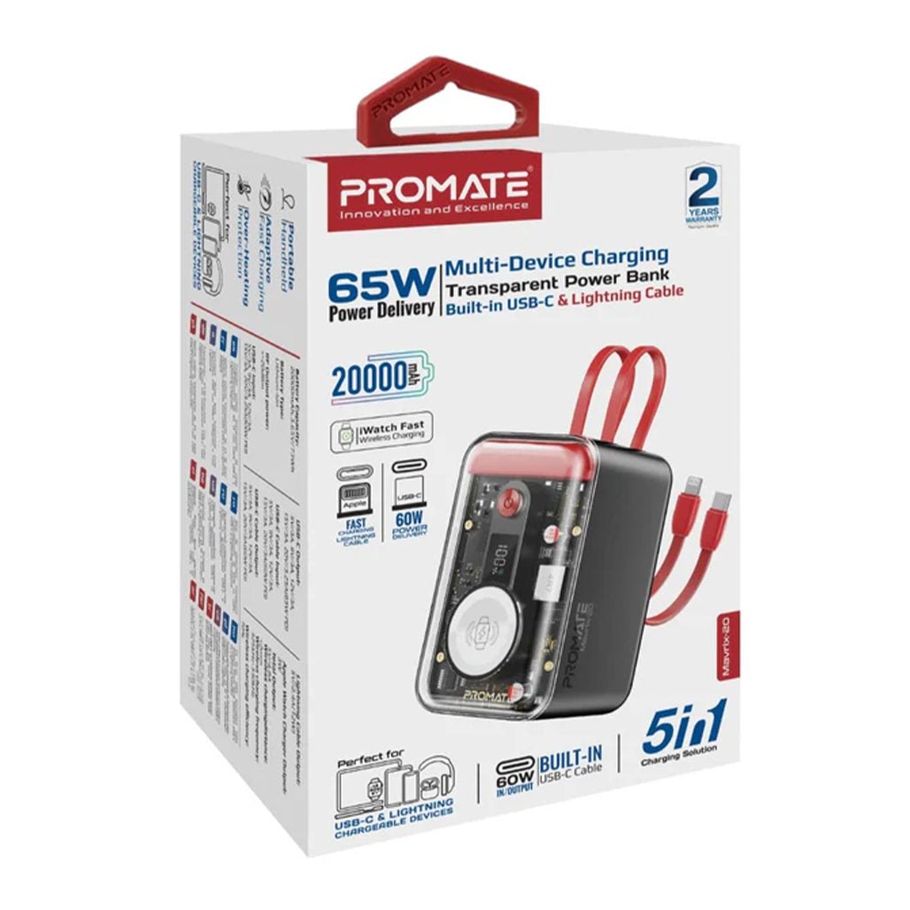 A Photo Of Promate 65W Multi-Device Charging Transparent Power Bank
