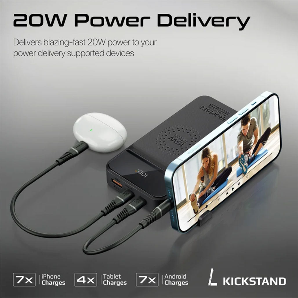A Photo Of Promate AuraTorq-20 Ultra Slim 15W Wireless Charging Power Bank | 20W PD & QC3.0 Fast Charger