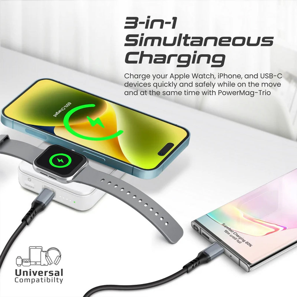 A Photo Of Promate PowerMag-Trio - SuperCharge MagSafe Compatible & Apple Watch Wireless Charging Power Bank