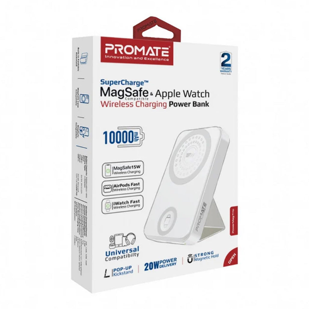A Photo Of Promate PowerMag-Trio - SuperCharge MagSafe Compatible & Apple Watch Wireless Charging Power Bank