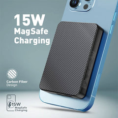 A Photo Of Promate TransPack-5 Transparent 15W MagSafe Wireless Charging Power Bank - 5000mAh with 20W Power Delivery & Quick Charge 3.0