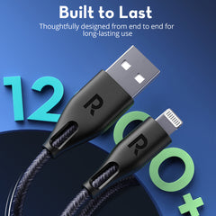 A Photo Of RAVPower USB-A to Lightning Cable MFi Certified – 2M Nylon Braided, 27W Fast Charging & 480Mbps Sync for iPhone, iPad, AirPods