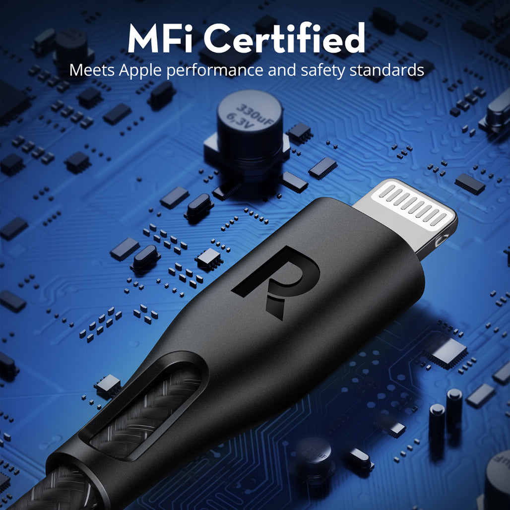 A Photo Of RAVPower USB-A to Lightning Cable MFi Certified – 2M Nylon Braided, 27W Fast Charging & 480Mbps Sync for iPhone, iPad, AirPods