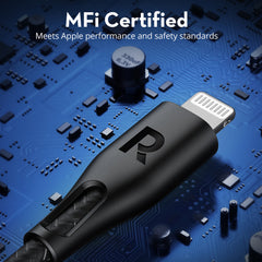 A Photo Of RAVPower USB-A to Lightning Cable MFi Certified – 2M Nylon Braided, 27W Fast Charging & 480Mbps Sync for iPhone, iPad, AirPods