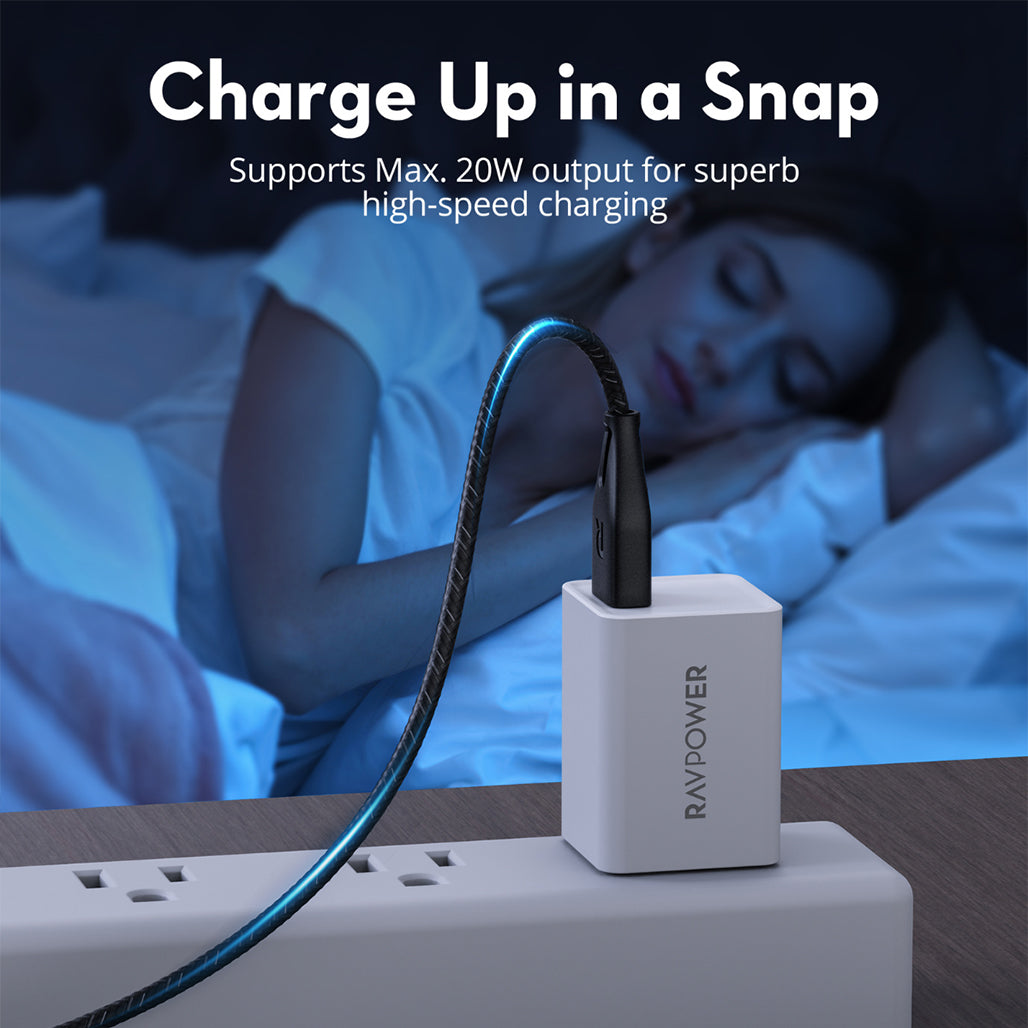 A Photo Of RAVPower USB-A to Lightning Cable MFi Certified – 2M Nylon Braided, 27W Fast Charging & 480Mbps Sync for iPhone, iPad, AirPods