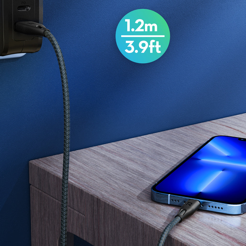 A Photo Of RAVPower USB-A to Lightning Cable MFi Certified – 2M Nylon Braided, 27W Fast Charging & 480Mbps Sync for iPhone, iPad, AirPods