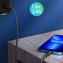 A Photo Of RAVPower USB-A to Lightning Cable MFi Certified – 2M Nylon Braided, 27W Fast Charging & 480Mbps Sync for iPhone, iPad, AirPods