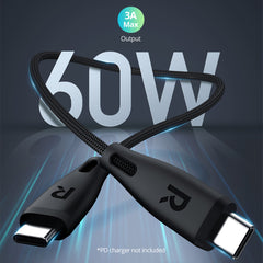 A Photo Of RAVPower RP-CB1037 USB-C to USB-C Charging Cable – 60W Fast Charging, 1.2M Ultra-Durable Nylon Braided Cable with CNC Metal Connectors