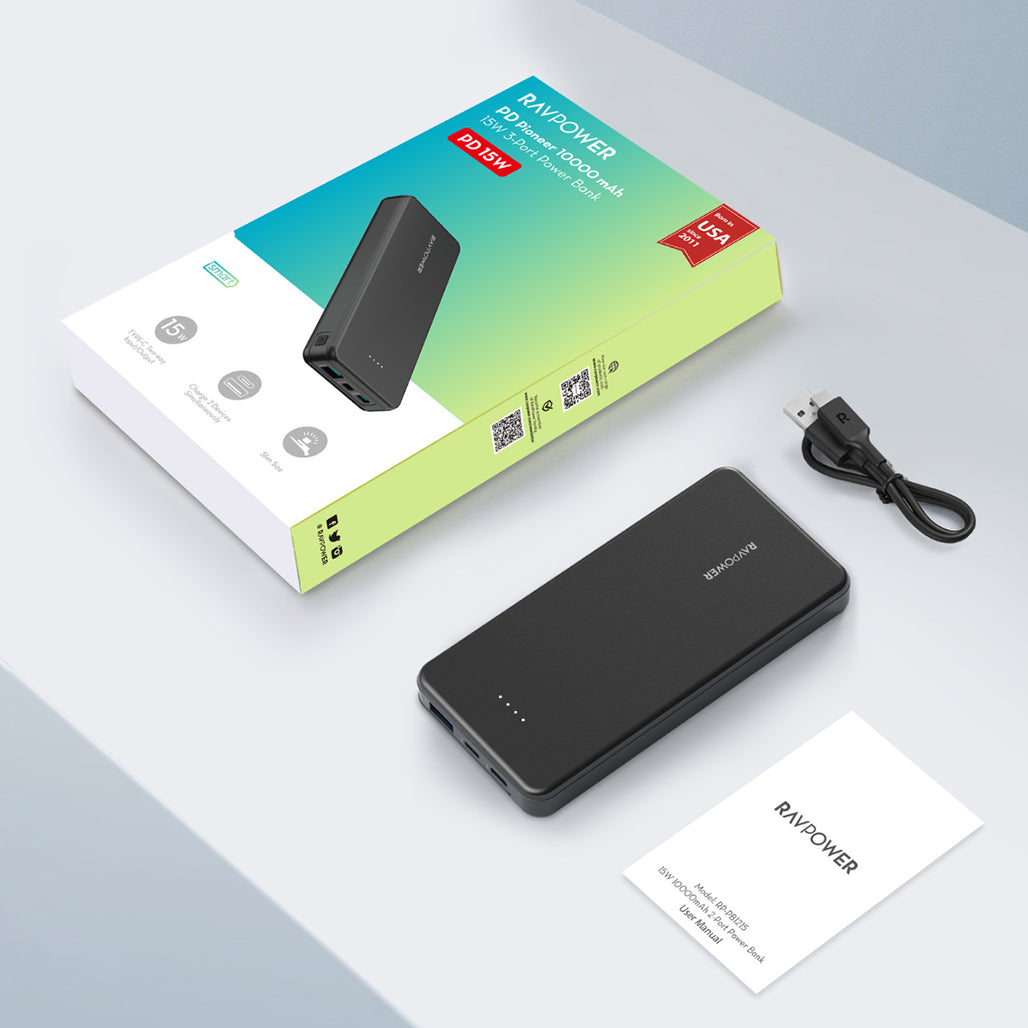A Photo Of RAVPower RP-PB1215 10,000mAh USB-C Power Bank – Compact Fast Charger with Dual Input & Output for iPhone, Samsung & Tablets