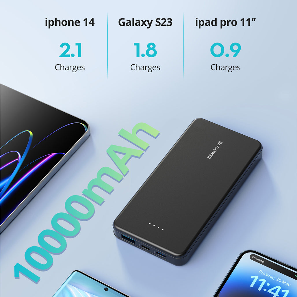 A Photo Of RAVPower RP-PB1215 10,000mAh USB-C Power Bank – Compact Fast Charger with Dual Input & Output for iPhone, Samsung & Tablets