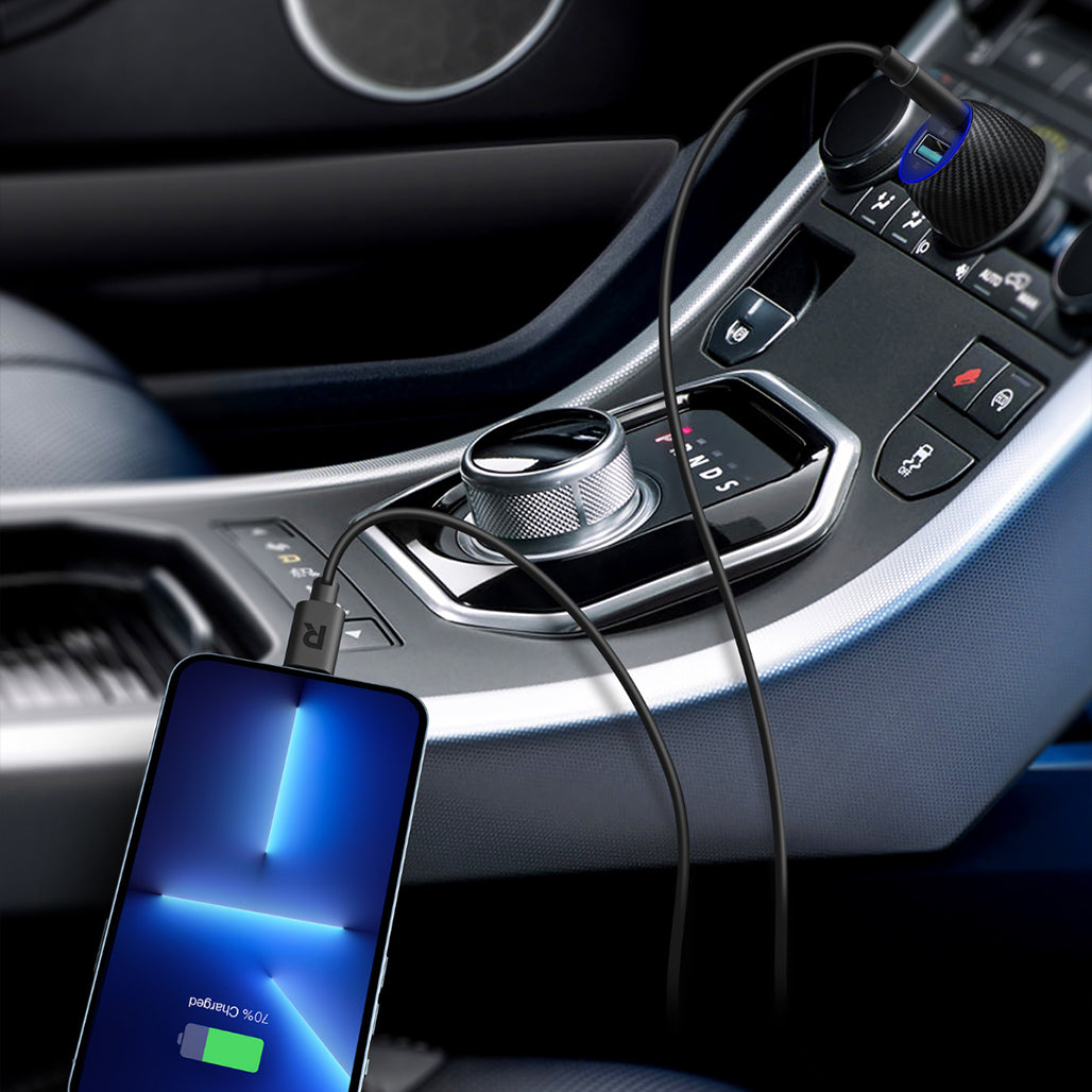 A Photo Of RAVPower RP-VC030 49W Dual USB Car Charger – USB-C PD 25W & USB-A QC3.0 24W | Fast Charging Adapter for iPhone, Android & GPS