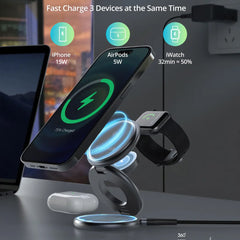 A Photo Of RAVPower 3-in-1 MagSafe Wireless Charging Station – Qi2 & MFM Certified Foldable Stand for iPhone, Apple Watch & AirPods (Titanium Gray)