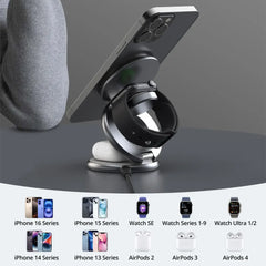 A Photo Of RAVPower 3-in-1 MagSafe Wireless Charging Station – Qi2 & MFM Certified Foldable Stand for iPhone, Apple Watch & AirPods (Titanium Gray)