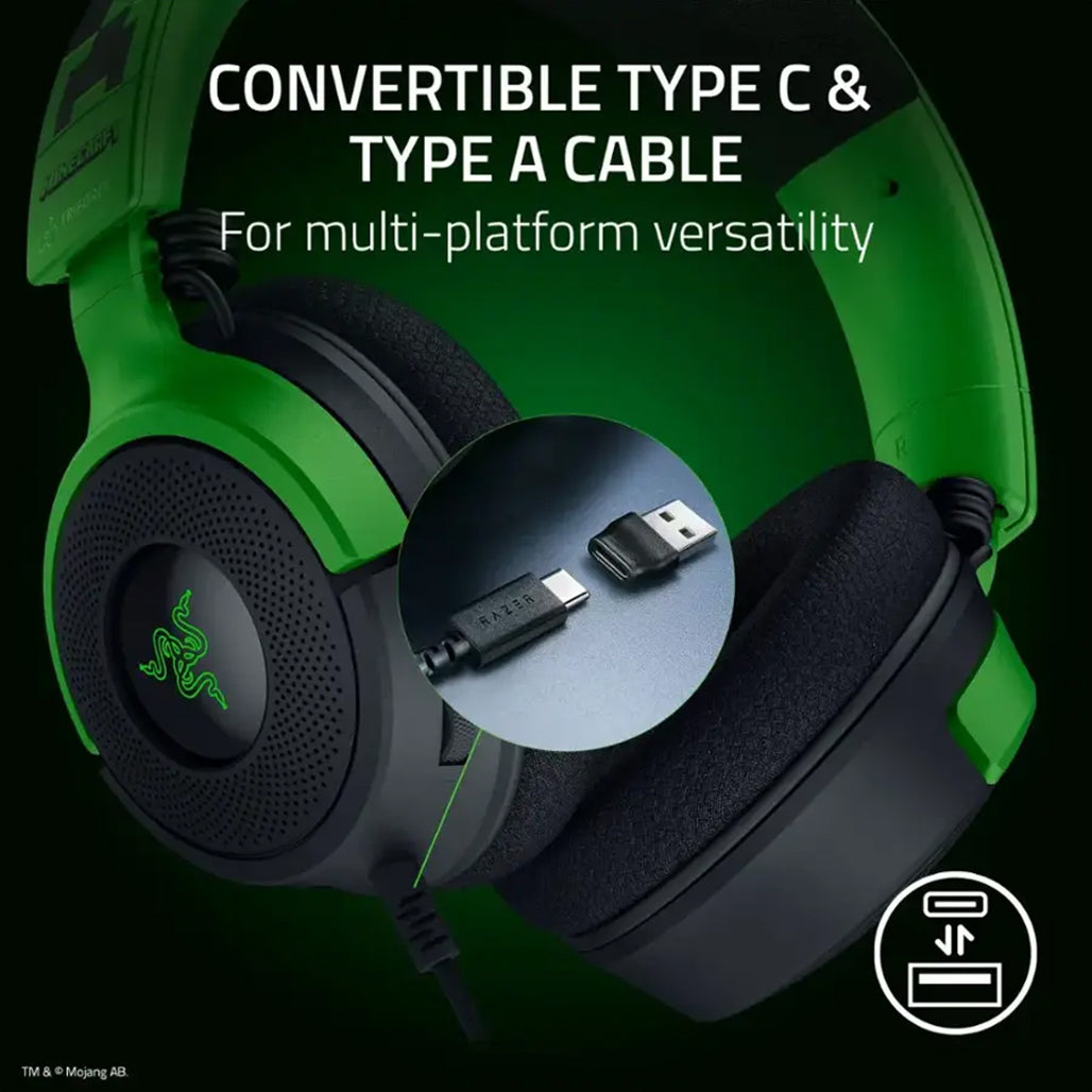 A Photo Of Razer Kraken V4 X Minecraft Edition Wired Gaming Headset with RGB