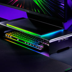 A Photo Of Razer Monitor Stand Chroma – RGB Monitor Riser with USB-C Hub & Aluminum Desk Organizer