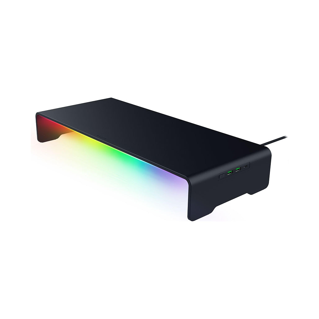 A Photo Of Razer Monitor Stand Chroma – RGB Monitor Riser with USB-C Hub & Aluminum Desk Organizer