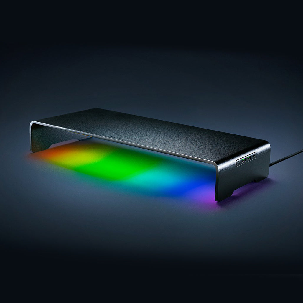 A Photo Of Razer Monitor Stand Chroma – RGB Monitor Riser with USB-C Hub & Aluminum Desk Organizer