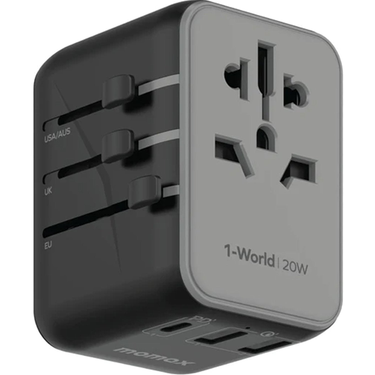 A Photo Of Momax 1-World 20W 3 Ports AC Travel Adapter - Versatile Charging for 150+ Countries