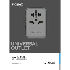 A Photo Of Momax 1-World 20W 3 Ports AC Travel Adapter - Versatile Charging for 150+ Countries