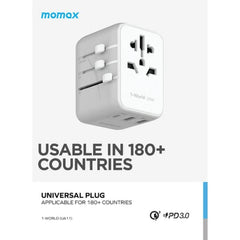 A Photo Of Momax 1-World 20W 3 Ports AC Travel Adapter - Versatile Charging for 150+ Countries