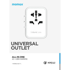 A Photo Of Momax 1-World 20W 3 Ports AC Travel Adapter - Versatile Charging for 150+ Countries