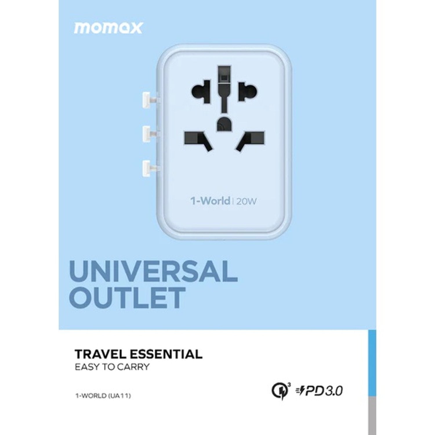 A Photo Of Momax 1-World 20W 3 Ports AC Travel Adapter - Versatile Charging for 150+ Countries