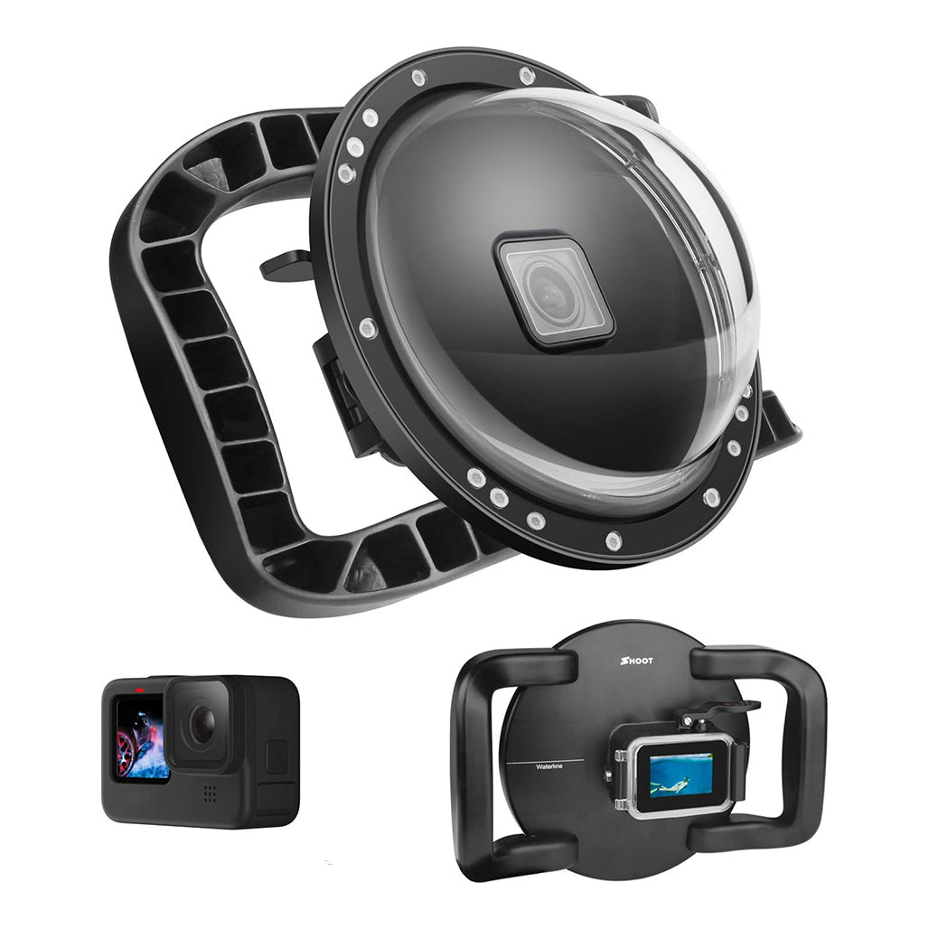 A Photo Of SHOOT Dome Port for GoPro Hero 13/12/11/10/9 Black – Waterproof Over Under Dome Housing with Dual Handle Stabilizer, Anti-Scratch Acrylic Lens, and Floating Grip for Underwater Photography & Video