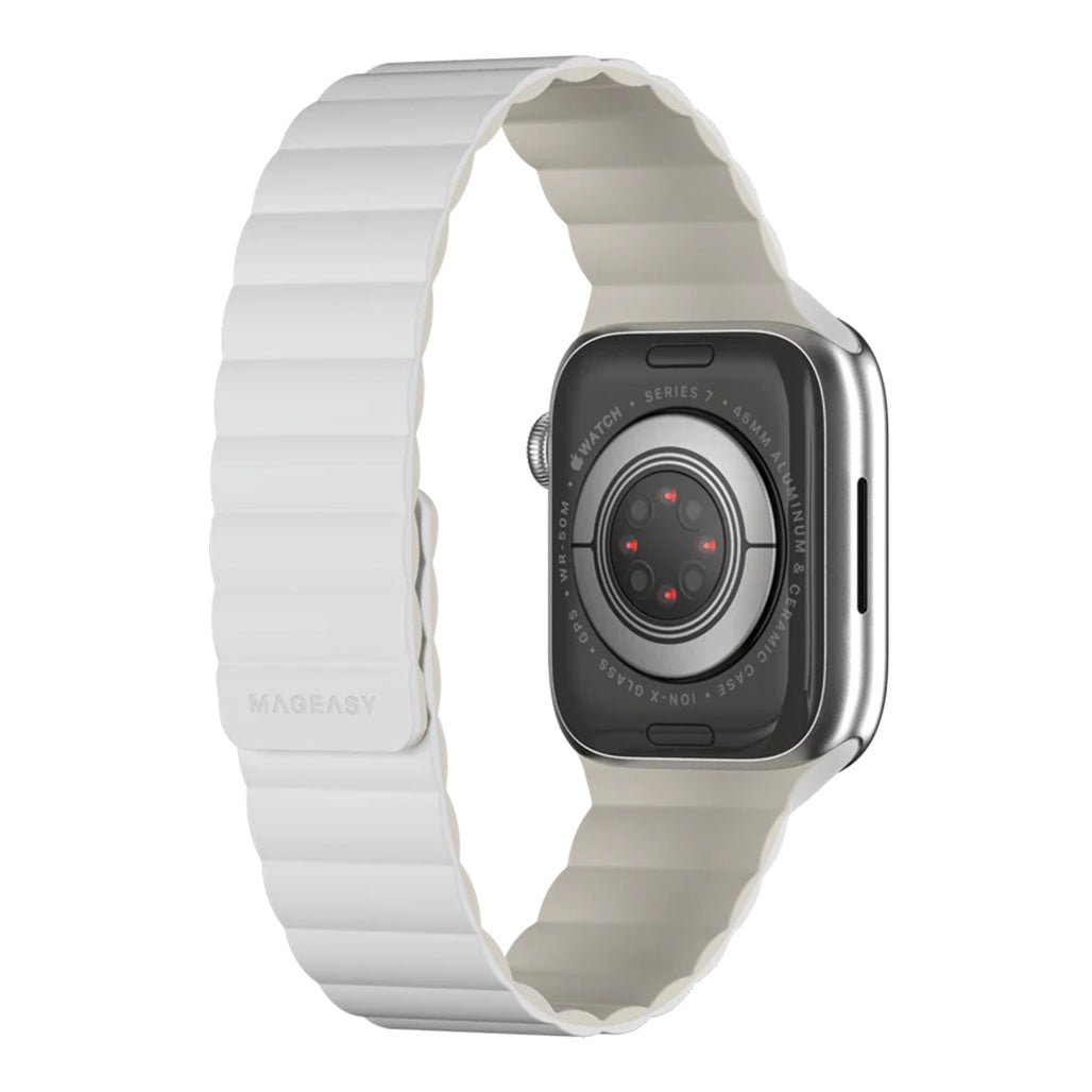 A Photo Of Mageasy SKIN Silicone Magnetic Apple Watch Band 44mm/45mm/49mm - White | Waterproof & Sweat-Resistant