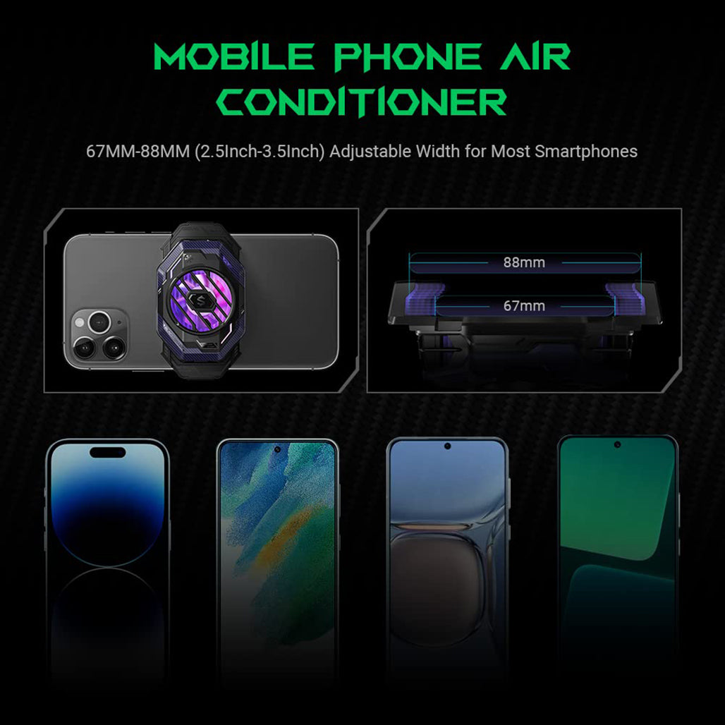 A Photo Of Black Shark FunCooler 3 Pro Phone Cooler for Gaming – Semiconductor Heatsink with Sleep Timer, RGB, Bluetooth APP Control – Compatible with iOS/Android (67mm-88mm Width)