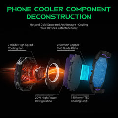 A Photo Of Black Shark FunCooler 3 Pro Phone Cooler for Gaming – Semiconductor Heatsink with Sleep Timer, RGB, Bluetooth APP Control – Compatible with iOS/Android (67mm-88mm Width)