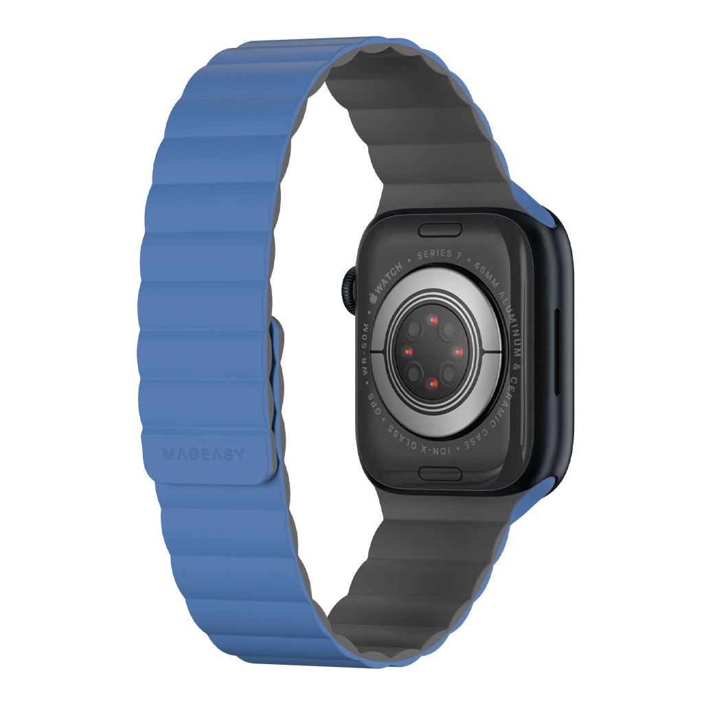 A Photo Of Mageasy SKIN Silicone Magnetic Apple Watch Band 44mm/45mm/49mm - Blue | Waterproof & Sweat-Resistant