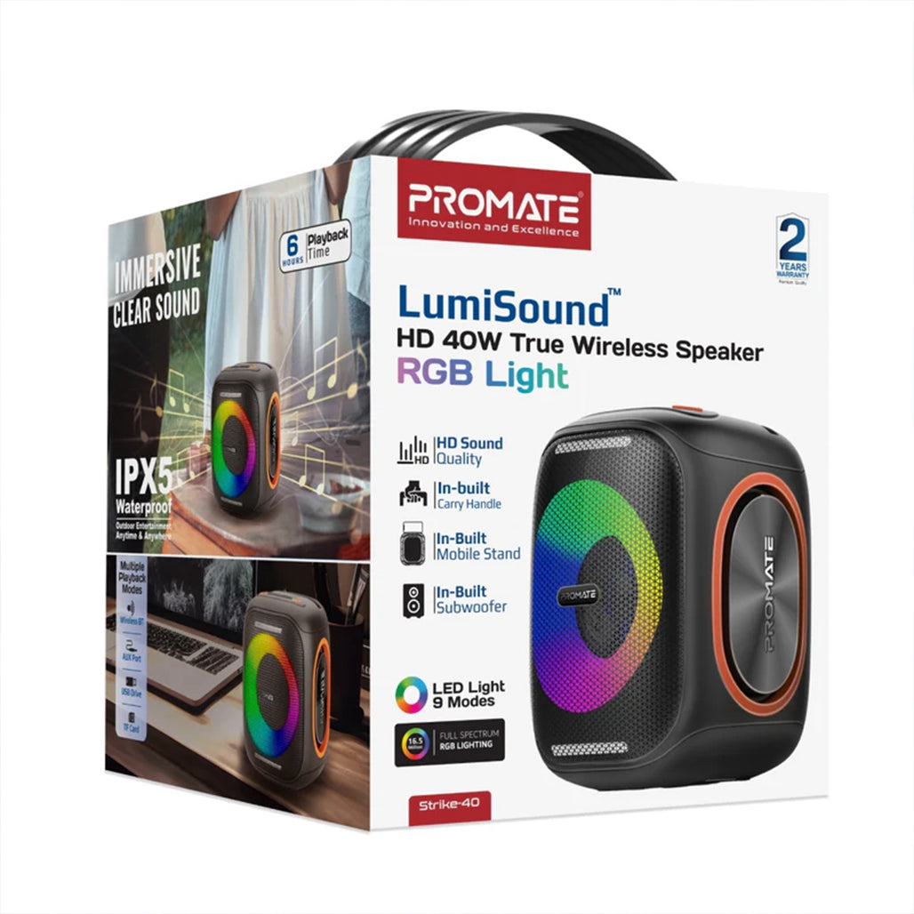 A Photo Of Promate Strike-40 - LumiSound™ HD 40W Portable Bluetooth Speaker