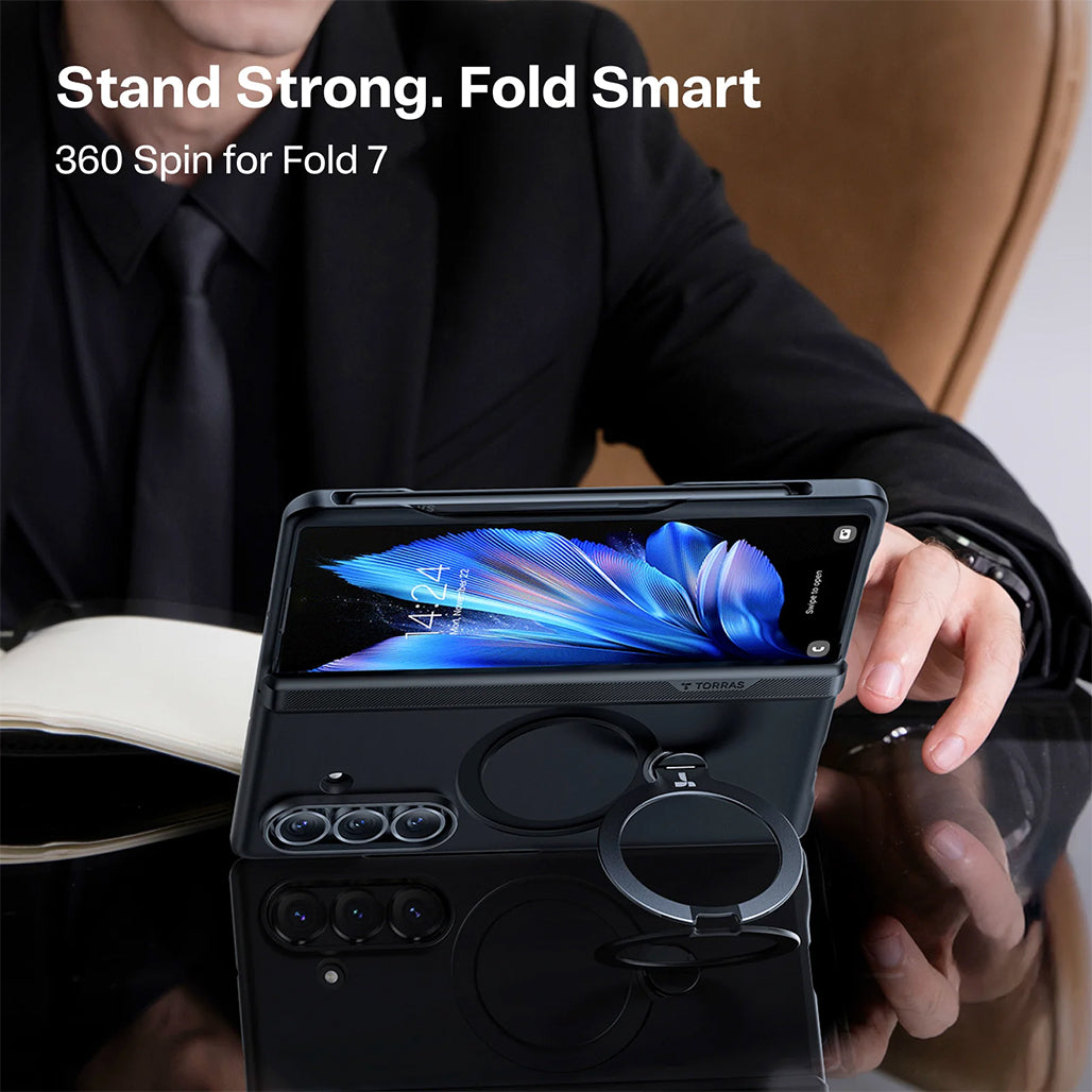 A Photo Of TORRAS Ostand Spin Magnetic Case for Samsung Z Fold 7 - Includes 2 Screen Protectors
