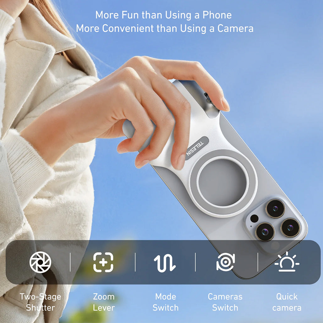 A Photo Of Telesin Fun Shot Magnetic Phone Grip – Ultra-Strong N52 Magnets, Ergonomic Handheld Design with telesin original light