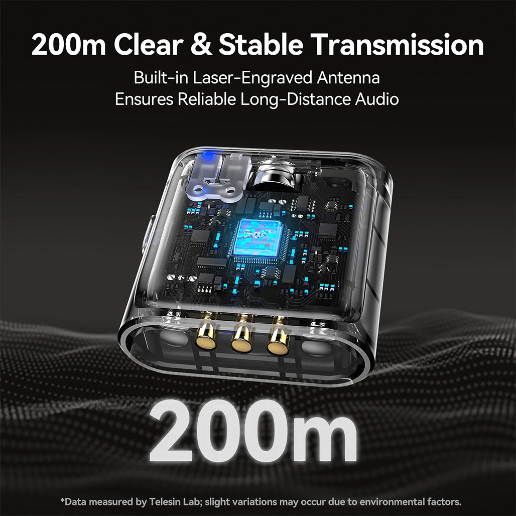 A Photo Of TELESIN Wireless Lavalier Microphone with Noise Cancellation & USB-C Compatibility – 200M Range, 18H Battery Life