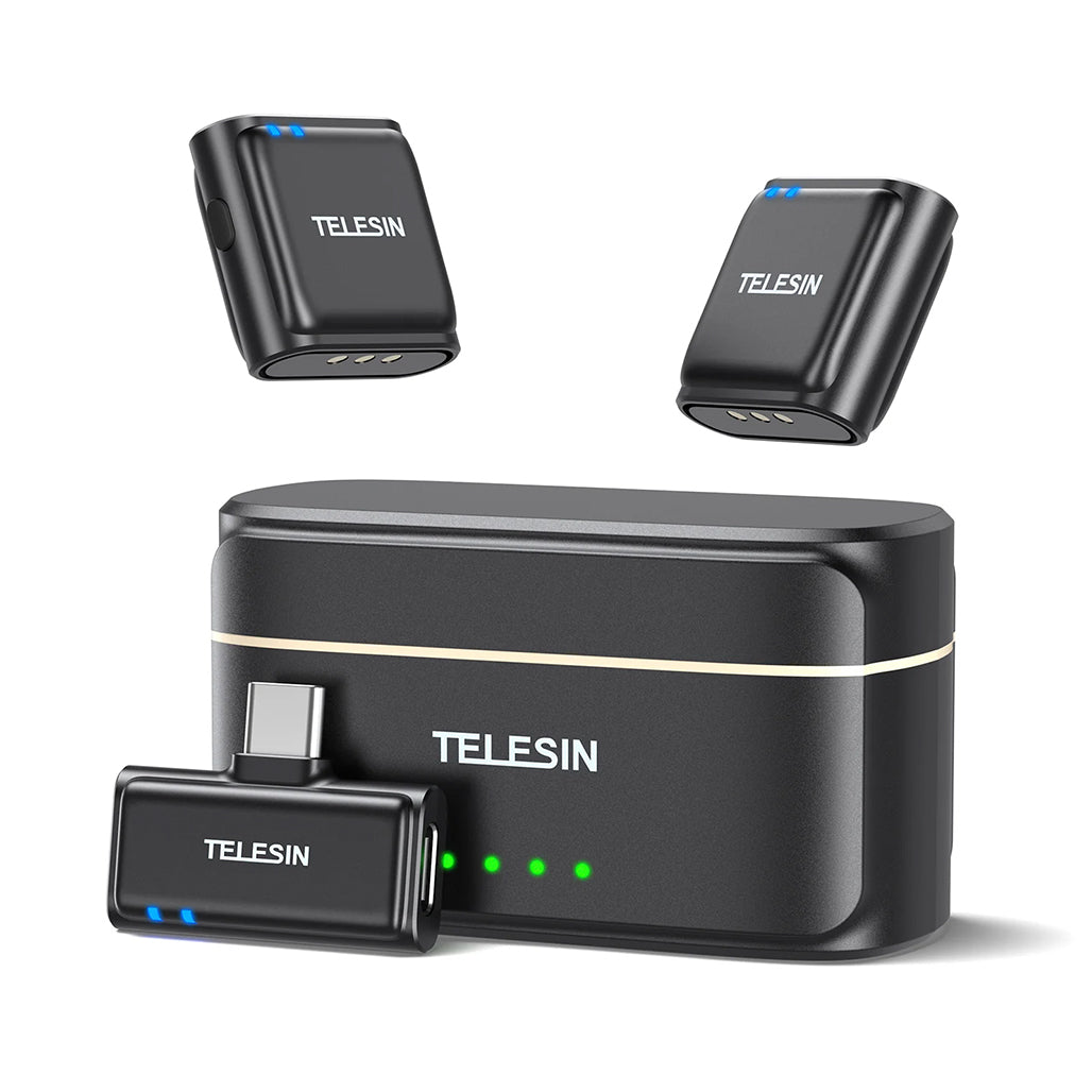 A Photo Of TELESIN Wireless Lavalier Microphone with Noise Cancellation & USB-C Compatibility – 200M Range, 18H Battery Life